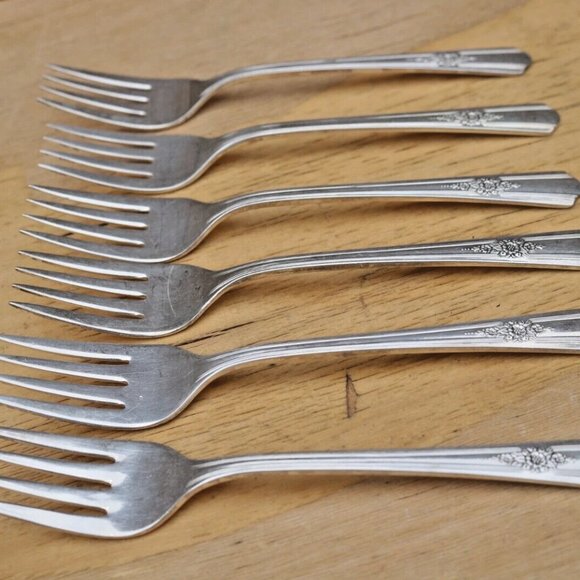 Set of 6 WM Rogers DESIRE Silver Plate Dessert Forks and Tea Spoons - Picture 11 of 15